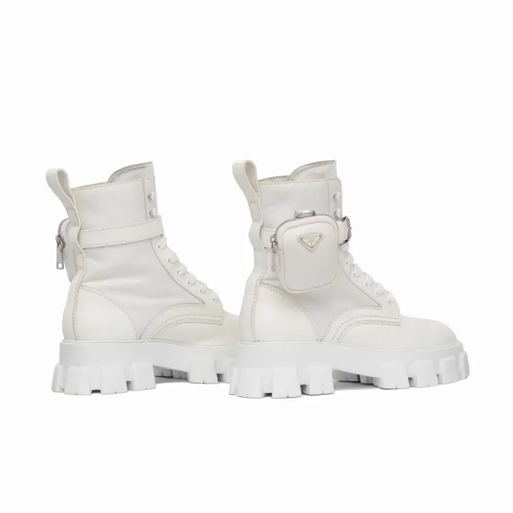 1.9k.$ Prada Men’s Monolith Pouch Combat Boots White Leather Nylon US 10.5